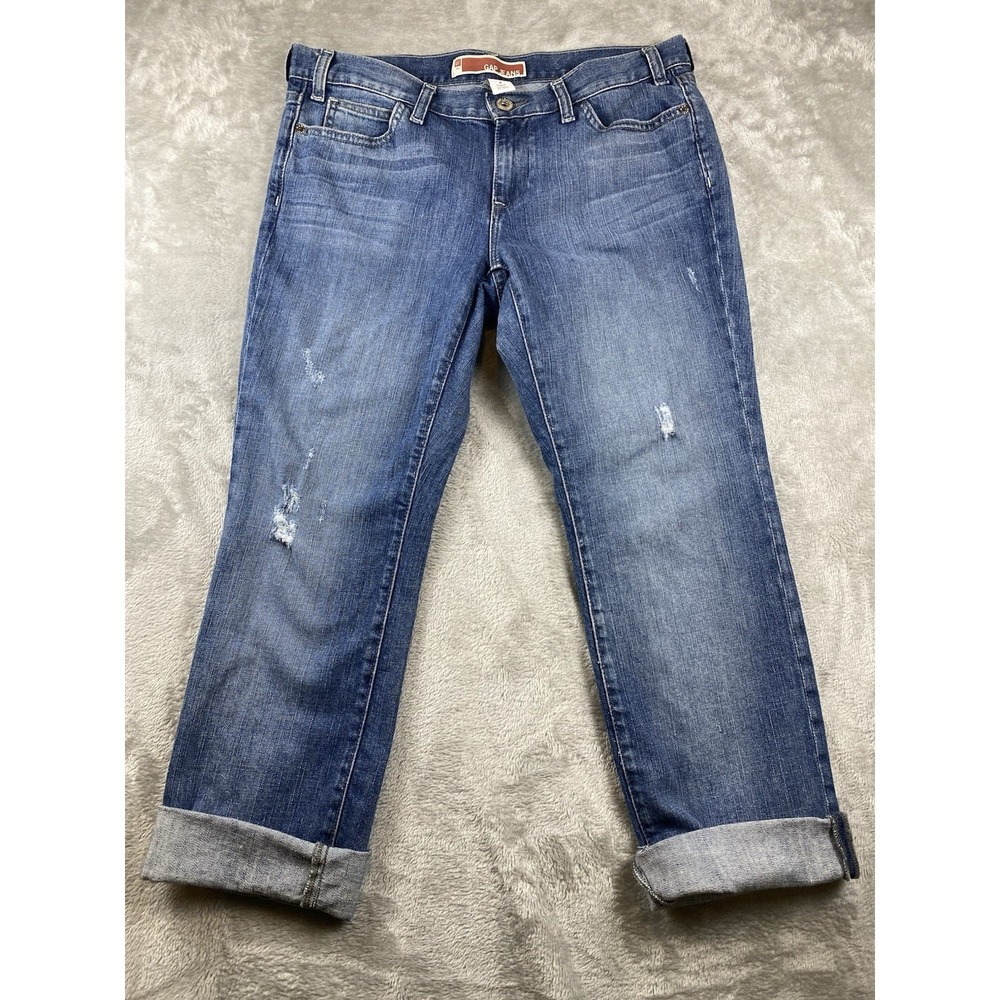 Gap Denim Women's 8 Slim Boyfriend Fit Cuffed Medium Wash Distressed Jeans